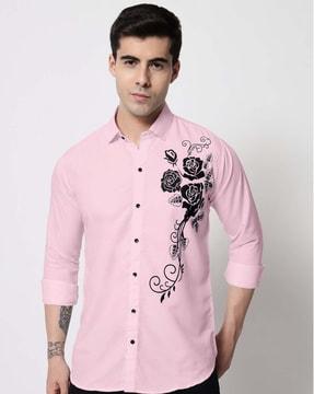 printed casual shirt with spread collar