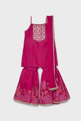 printed chanderi regular fit girls salwar kurta dupatta set - pink