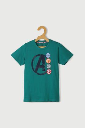 printed character cotton round neck boys t-shirt - green