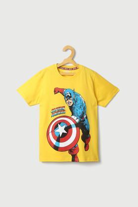 printed character cotton round neck boys t-shirt - yellow