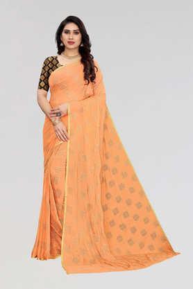 printed chiffon designer women's saree with blouse piece - peach