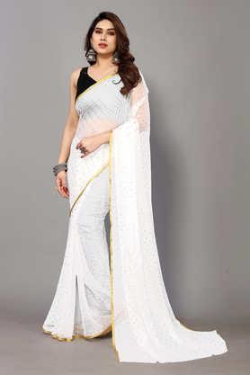 printed chiffon designer women's saree with blouse piece - white