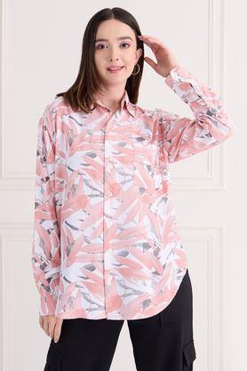 printed collared rayon women's casual wear shirt - peach