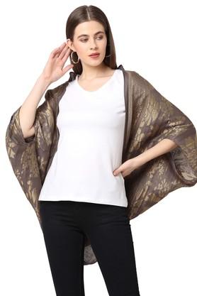 printed cotton 3/4th sleeves womens cover up - brown