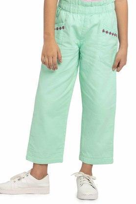printed cotton a-line girls pants - green