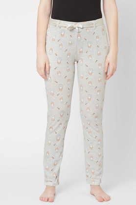 printed cotton blend full length women's pyjamas - ecru