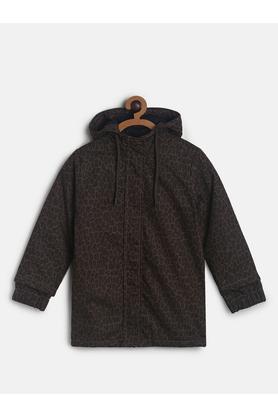 printed cotton blend hood unisex jacket with hood - brown