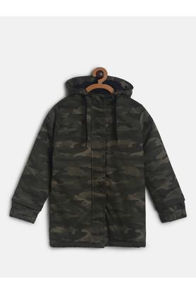 printed cotton blend hood unisex jacket with hood - green