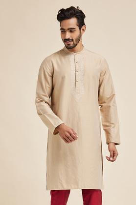 printed cotton blend men's casual wear kurta - natural