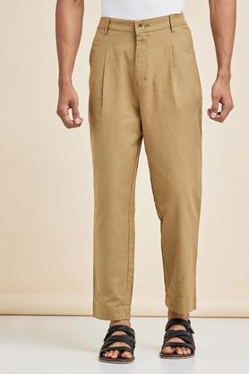 printed cotton blend mens casual wear pants - khaki