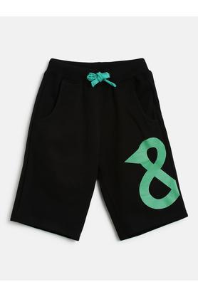 printed cotton blend regular fit boys shorts - black