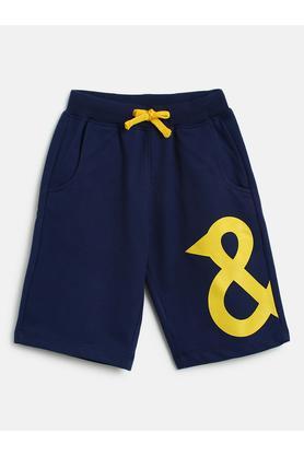 printed cotton blend regular fit boys shorts - navy