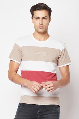 printed cotton blend regular fit men's t-shirt - natural