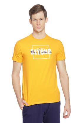 printed cotton blend regular fit men's t-shirt - orange