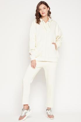 printed cotton blend regular fit women's tracksuit - white