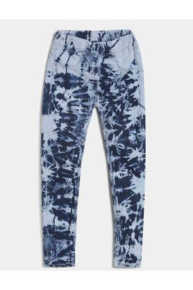 printed cotton blend slim fit girls jeans - blue
