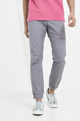 printed cotton blend slim fit men's joggers - grey