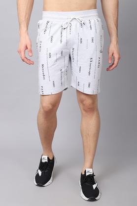 printed cotton blend slim fit men's shorts - grey