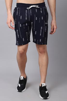 printed cotton blend slim fit men's shorts - navy