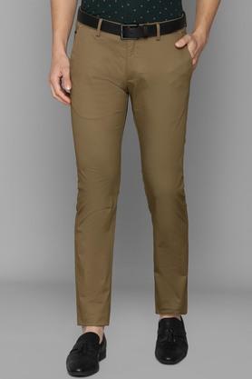 printed cotton blend slim fit mens casual trousers - natural