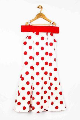printed cotton blend square neck girls casual dress - red