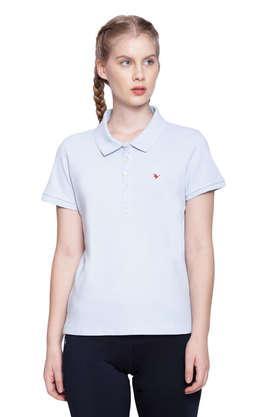 printed cotton collar neck women's t-shirt - light blue