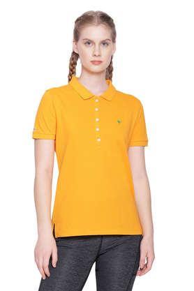 printed cotton collar neck women's t-shirt - orange