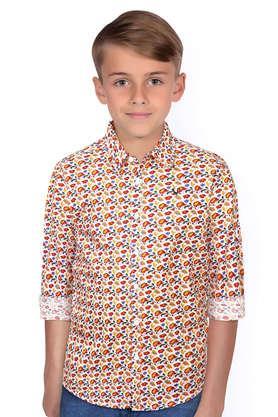 printed cotton collared boys shirt - multi