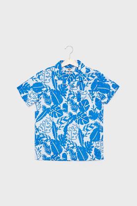 printed cotton collared boys shirt - royal