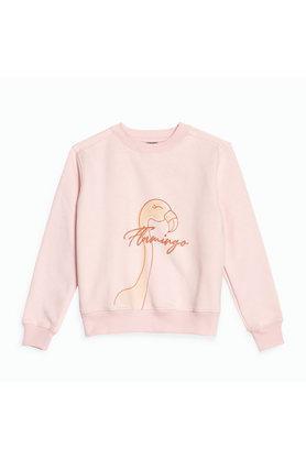 printed cotton crew neck girl's sweatshirt - pink