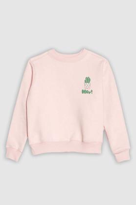 printed cotton crew neck girls sweatshirt - pink