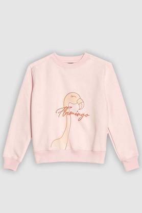 printed cotton crew neck girls sweatshirt - pink