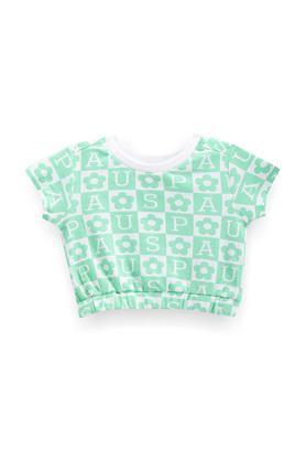 printed cotton crew neck girls t-shirt - green