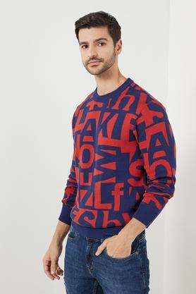 printed cotton crew neck men's sweater - varsity blue