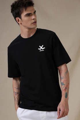 printed cotton crew neck men's t-shirt - black