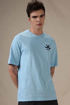 printed cotton crew neck men's t-shirt - blue