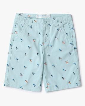 printed cotton flat-front shorts