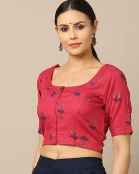 printed cotton front open blouse
