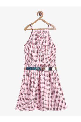 printed cotton girls casual dress - red