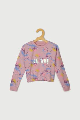 printed cotton hood girls sweatshirt - blush