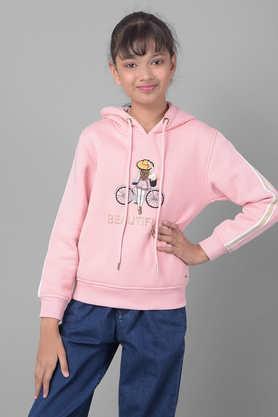 printed cotton hooded girls sweatshirt - pink