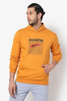 printed cotton hooded men's sweatshirt - mustard
