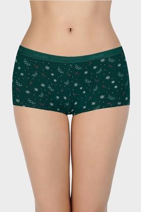 printed cotton low rise women's boy shorts - blasted green