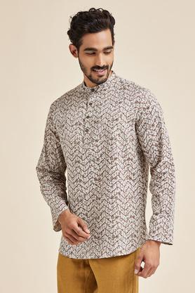 printed cotton mens casual wear kurta - grey