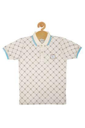 printed cotton polo boys t-shirt - cream