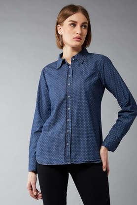 printed cotton polo women's shirt - navy
