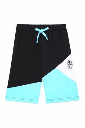 printed cotton regular boys shorts - blue
