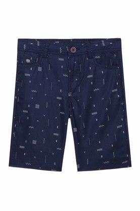 printed cotton regular boys shorts - navy