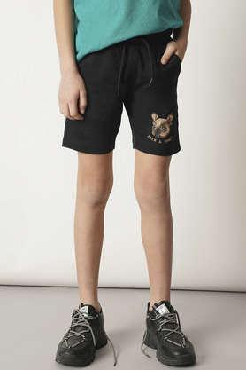 printed cotton regular fit boys shorts - black
