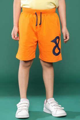 printed cotton regular fit boys shorts - orange